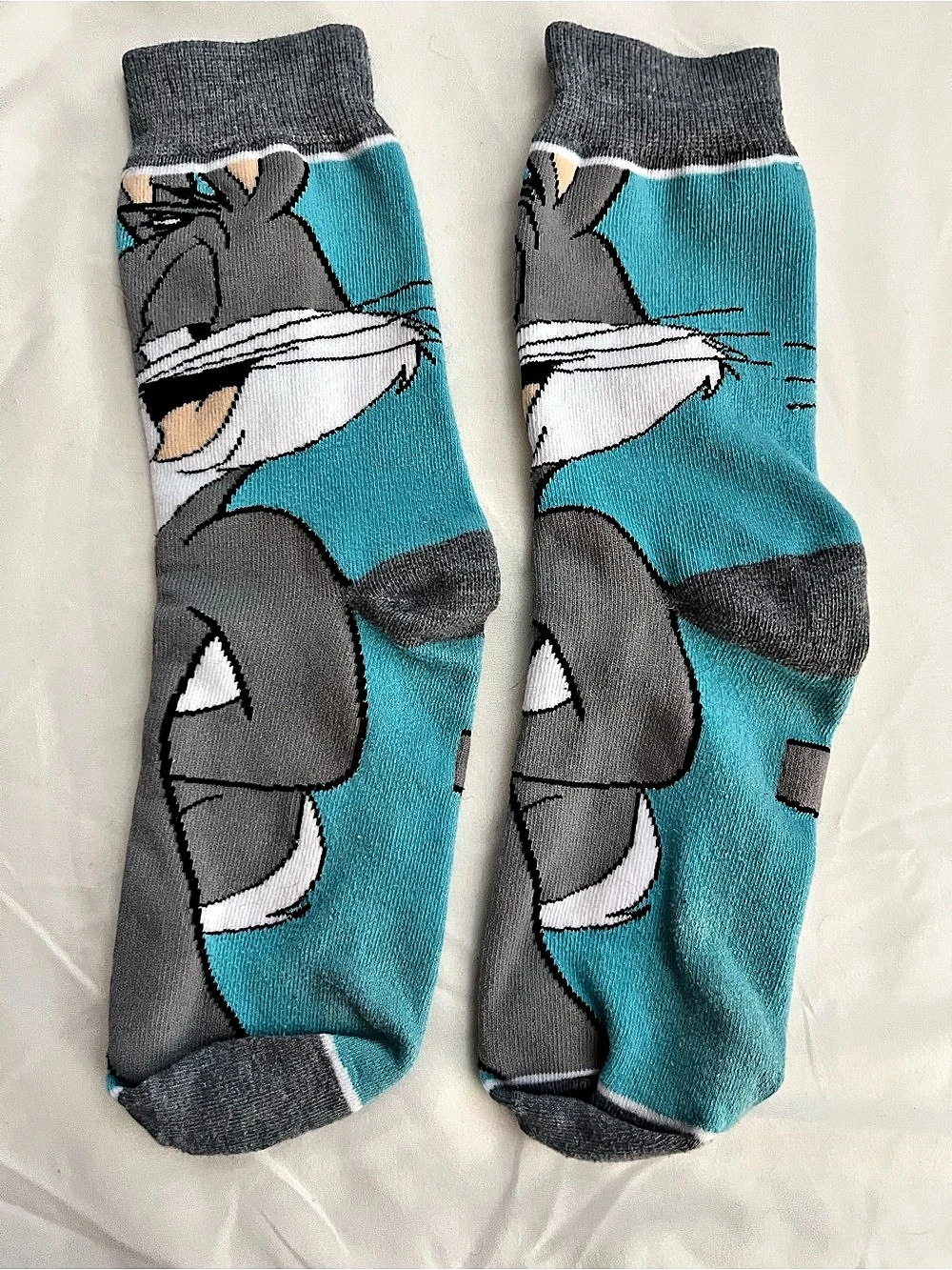 Looney Tunes Cartoon Character Crew Socks Blue & Gray